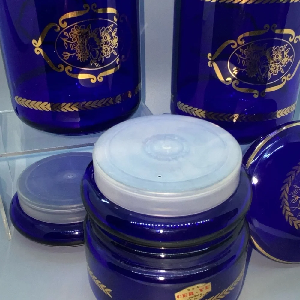 Apothecary jars. Made in Italy. Cobalt blue. 1960-70s.